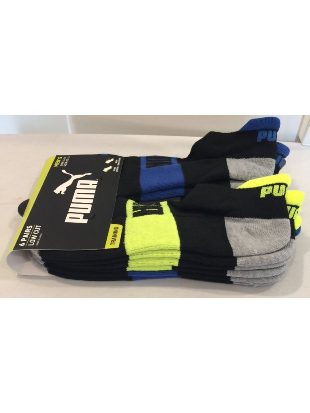 Puma Men's Training Low Cut Size 8-12 Black Blue Neon Yellow Set of 6 - Picture 3 of 3
